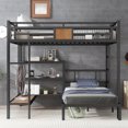 thumbnail image 3 of Miekor Furniture Queen Over Twin Bunk Bed with storage area on upper bed, lower bed with hangers and shelves, Space-Saving/Noise Reduced,black 05598, 3 of 12