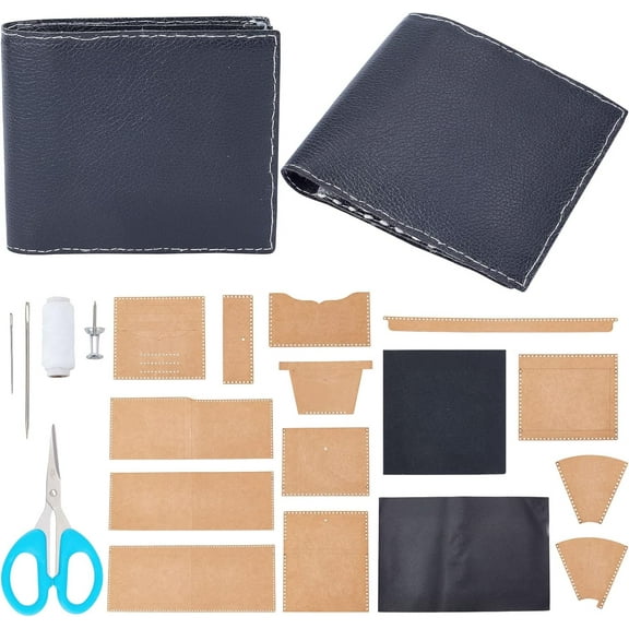 DIY Leather Wallet Kit - Faux Leather Pouch Kit Minimalist Black Fold Wallet - Handmade Gifts Men and Women