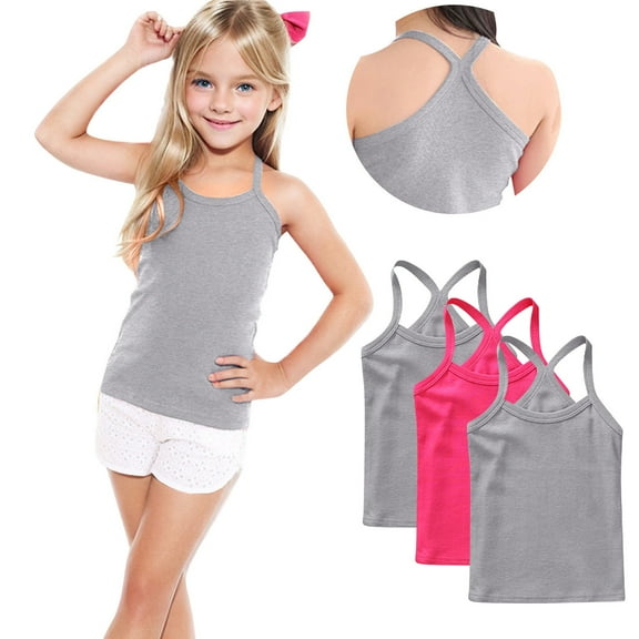 ZACPNCV Girls Camisole 3 Pack Cotton Soft Girls Undershirts - Lightweight Spaghetti Strap Tank Top Multicolor 3-4 Years