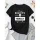 thumbnail image 2 of Creative English Graphic Print Women'S Fashion Trendy Round Neck Short Sleeve, Simple Casual Sports T-Shirt, Comfortable Summer Top for Women During Holidays., 2 of 6