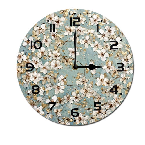 ZXCXRQFa Golden Flower Froal Wall Clock Non Ticking Silent Kitchen Clock Round Battery Operated Clocks 10 inch for Living Room Bedroom Decor