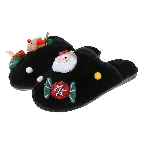 Pantoufles de Noël pour Femmes, Douces, Confortables, en Peluche Duveteuse, Pantoufles de Maison Intérieur Extérieur, Mousse à Mémoire, Chaussures de Maison de Noël