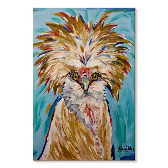 Elephant Stock Chicken Lola Polish Chicken Wall Art - Vertical Canvas Wall Art - Living Room Wall Decor - Animal Canvas - Teal And Orange Decor By Hippie Hound Studios - 26" x 39"