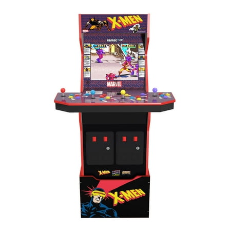 Arcade1UP X-Men (4-Player) Arcade with Riser, Lit Marquee, Lit Deck Protector, Wifi, and Exclusive Stool Bundle