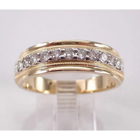 Half Eternity 2Ct Round Cut Simulated Diamond Wedding Men's Band Ring 14K Yellow Gold Plated 925 Sterling Silver