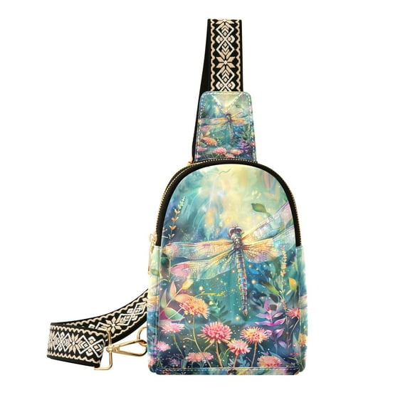 Dragonfly Garden Flowers Crossbody Bags Backpack Chest Bag Shoulder Bag Waist Bag for Outdoor Travel Hiking Fitness Cycling