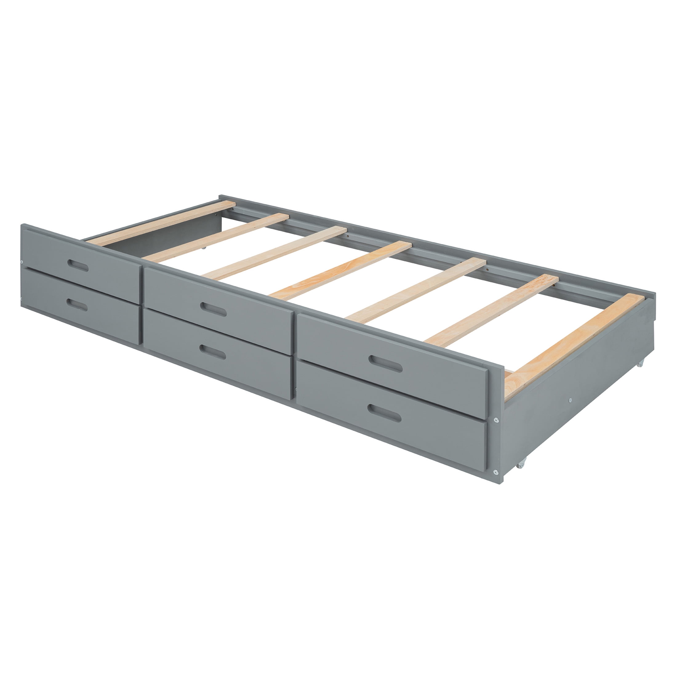 Noble House Twin Size Wooden Bed with Trundle, Drawers, Storage Headboard and Outlets, Gray