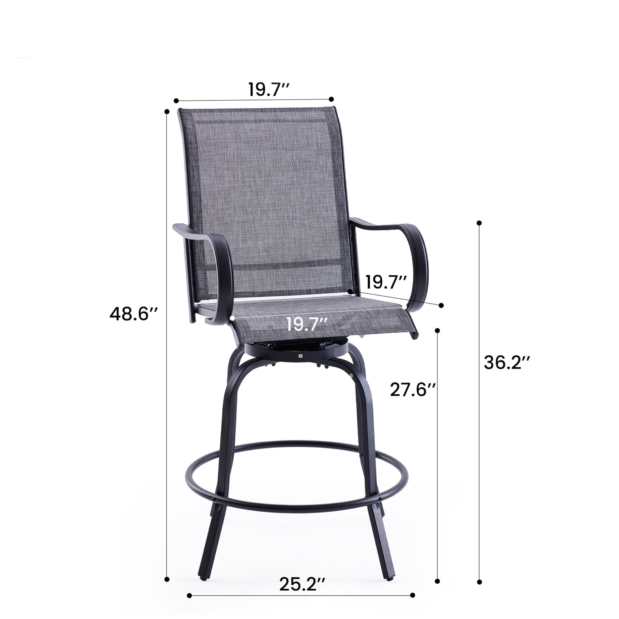 MAYEERTY 4-Piece Outdoor Bar Height Tall Stools Set,Textilene,360°Swivel, Ergonomic for Balcony, Gray