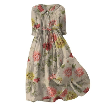 Blphud Simple Dress Summer Dresses for Women 2024 Casual Dresses for Women Women Korean Style Dresses Lace Up Waist Midi Dress Summer Half Sleeve Trendy A Line Dress Women Dress Pink XXL