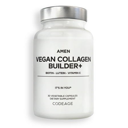 Amen Vegan Collagen Builder +, Organic Whole Foods, Vitamin C, Biotin, L-Lysine, L-Proline, 30 ct