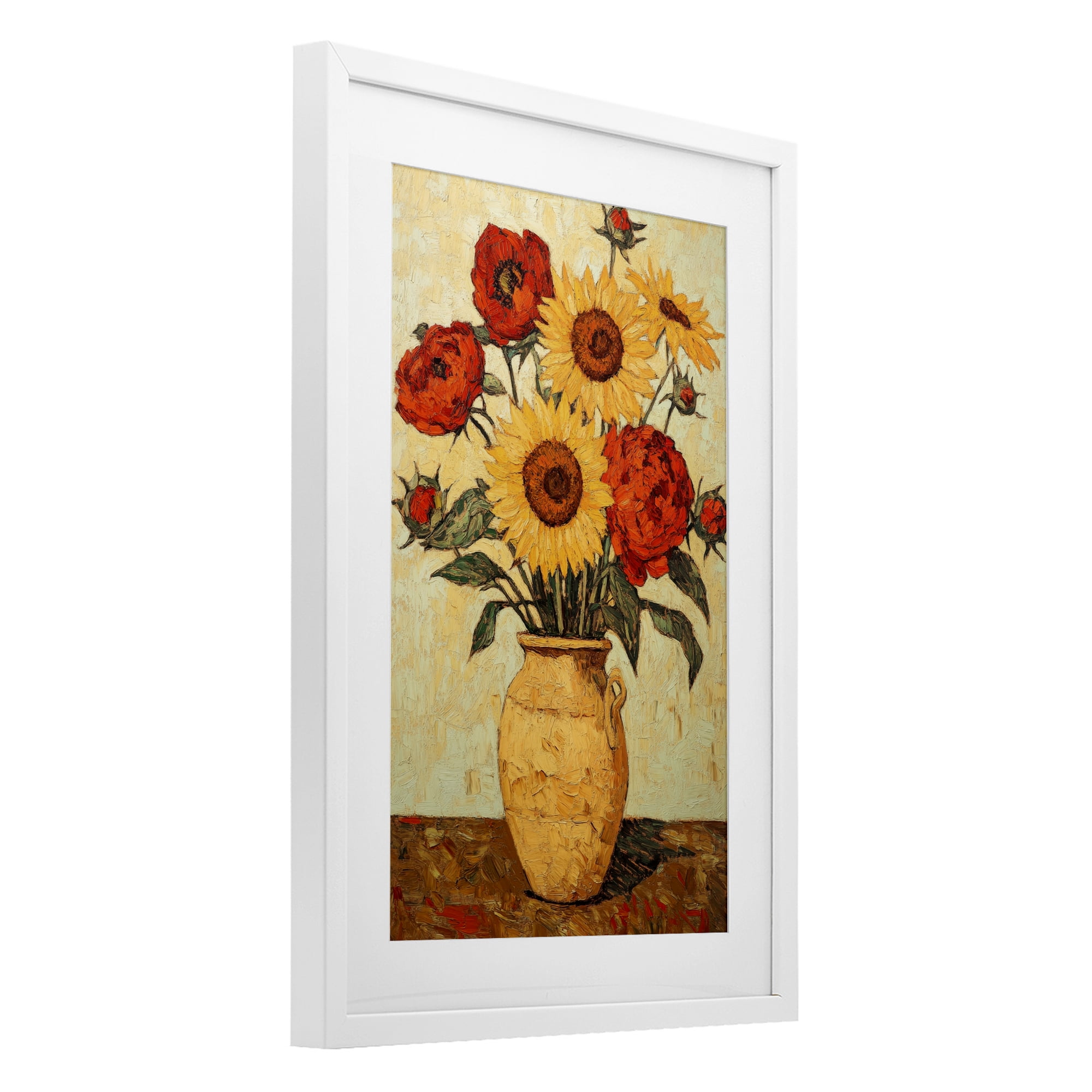 Rustic Flower Display White Framed Print Under Glass, design by Petal Prints Design
