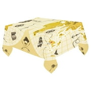 MYPOP Cartoon Yellow Old World Map Tablecloth Sets 52x70 Inches - World Pirate Map Sofa Table Cloth Cover for Dinner Party Decoration