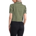 thumbnail image 3 of INSPIRE CHIC Women's Denim Jacket Short Puff Sleeves Turndown Collar Mother's Day Jean Jacket Olive Green XL, 3 of 6