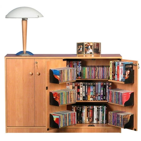 4 Door Locking Double Multi-Media Cabinet (Cherry w Black Interior)