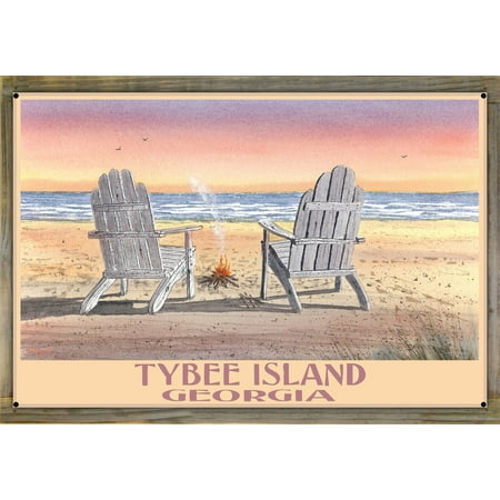 Pottery Barn Style Chair Tybee Island Adirondack Chairs On Beach Metal Print on Reclaimed Barn Wood by Dave Bartholet (24