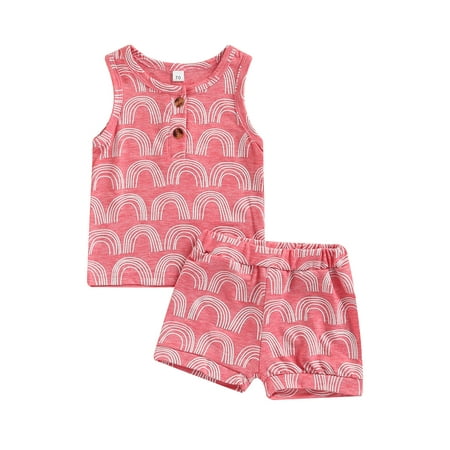 

Binpure Baby Toddler Clothes Set Semi Arc Stripes Print Tank Tops with Shorts