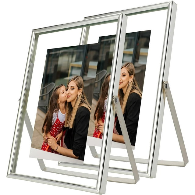Gold Floating Frame ;x; Vertical Set For Picture x x x Tabletop Shelf Photo Frame Classy For Wedding Birthday Anniversary Home or Office Decor