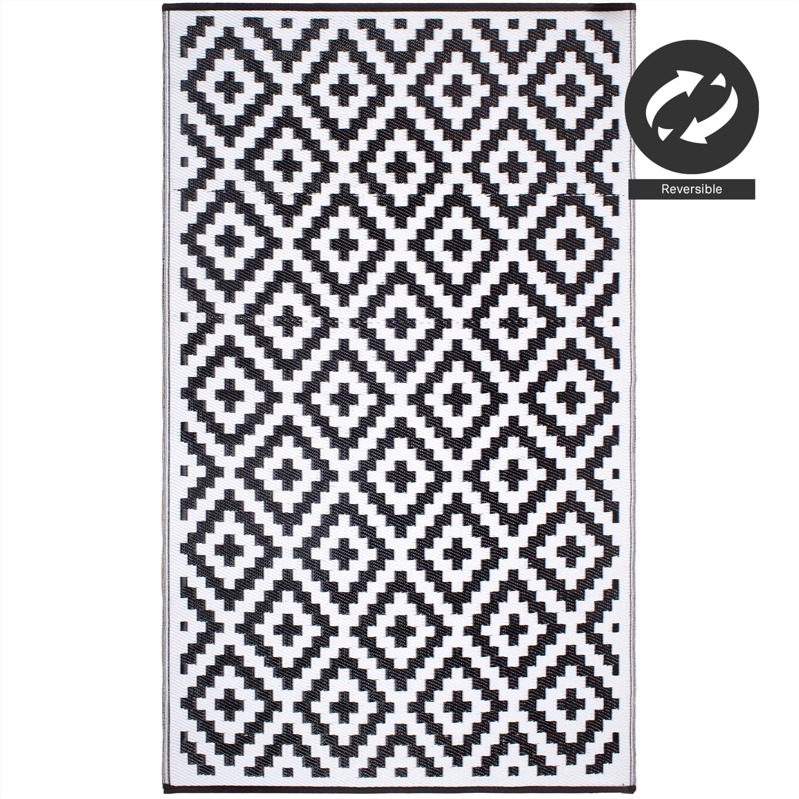 FH Home Outdoor Rug - Reversible - Indoor Use, Kids Room, Mudroom - Stain Resistant, Easy to Clean Weather Resistant Floor Mats - Aztec - Black/White (3 ft x 5 ft)