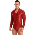 thumbnail image 4 of Kaerm Men's Sparkling Rhinestones Dance Shirt Long Sleeve Leotards Salsa Rumba Latin Dance Bodysuit Red L, 4 of 7