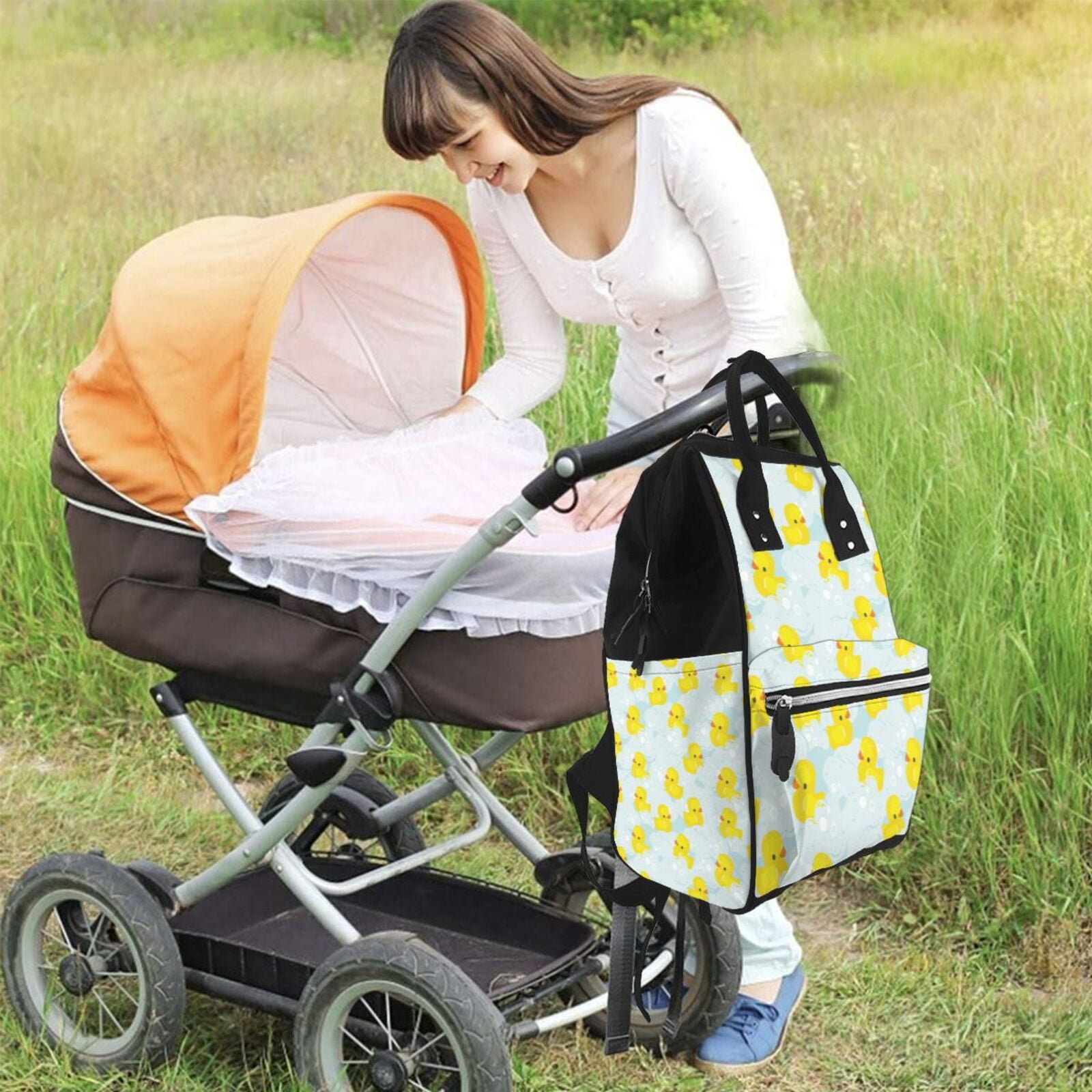 Fuzoiu cute rubber duck Print Diaper Bag Backpack,Baby Essentials Travel Tote,Multi function Waterproof Diaper Bag, Travel Essentials Baby Bag - Unisex