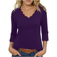 thumbnail image 3 of Loopsun Womens Fall Tops Plus Size, 3/4 Sleeve T Shirts for Women, Women's Casual Solid Quarter Sleeve V-neck Pullover Top Purple, S, 3 of 5