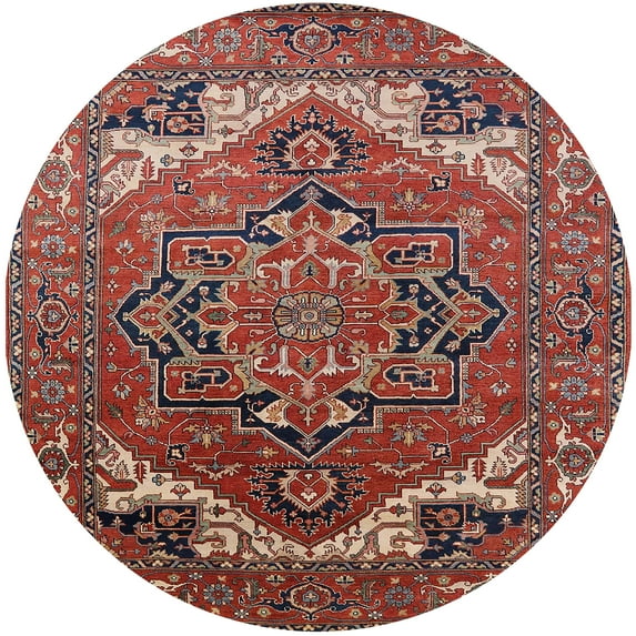 Ahgly Company Machine Washable Indoor Round Industrial Modern Tomato Red Area Rugs, 5' Round