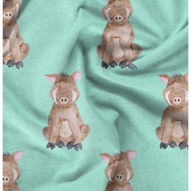 Soimoi Blue Georgette Viscose Fabric Pig Animal Decor Fabric Printed Yard 42 Inch Wide