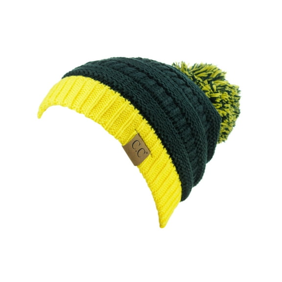 C.C Unisex College High School Team Color Two Tone Pom Pom Knit Beanie Hat