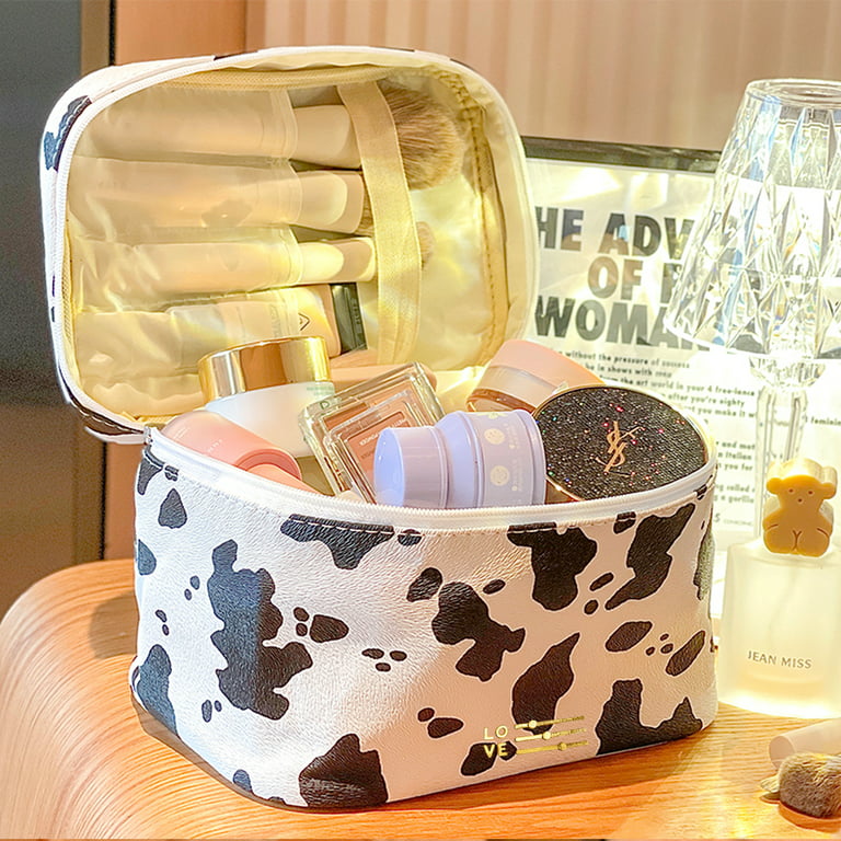Makeup Bag Travel Cosmetic Bags for Women Girls Zipper Pouch Makeup  Organizer Waterproof Cute (Cow Print)