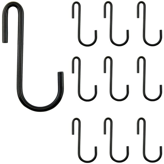 Multipurpose S Shape Utility Hooks Stainless Steel Black 3.5 Inches Set of 10