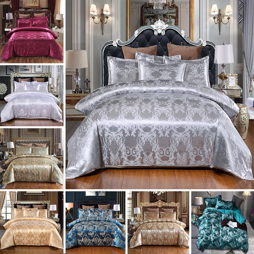 Luxury Quilted Bedspread Satin Embossed Bed Throw Single Double Grey Beige Blue 