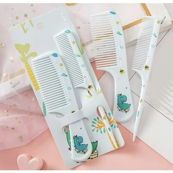 Girls Kids Cute Hair Comb Set - Set of 2 - Green Dino , Pink Whale