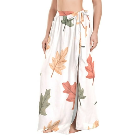FORMRS Beach Sarong for Women Semi-Sheer Wrap Skirt Swimsuit Cover Up  Green Autumn Leaves
