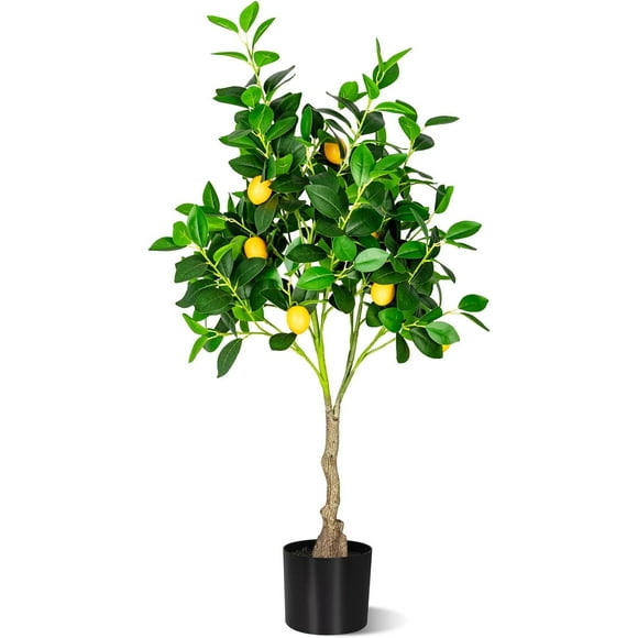 Artificial Lemon Tree, 4FT Faux Lemon Tree in Pot,Small Fake Lemon Fruit Plant for Indoor Home Decor Office Living Room (4ft)