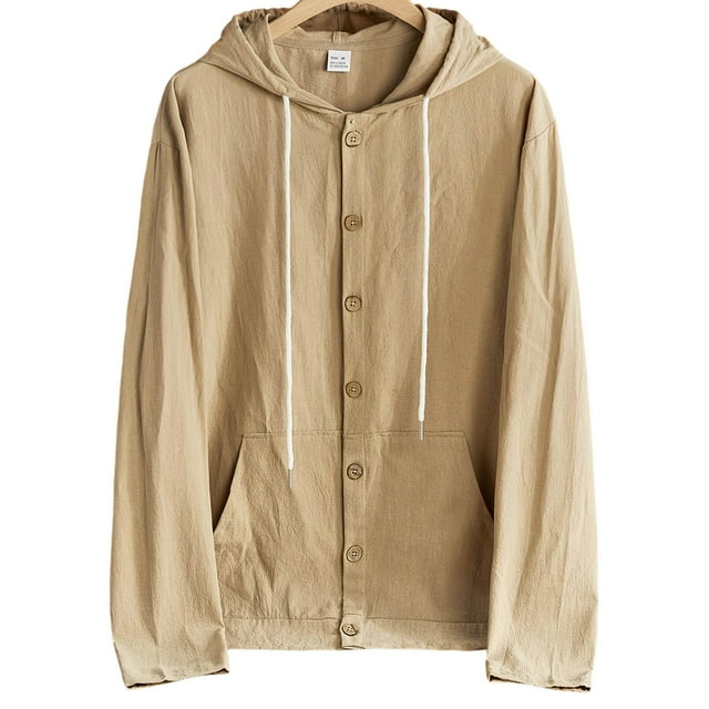 pstuiky Camisas suaves de manga larga para hombre, Camisa informal abotonada para hombre, holgada y versátil, de color sólido, con capucha y manga larga. Top de manga larga con capucha para hombre. s