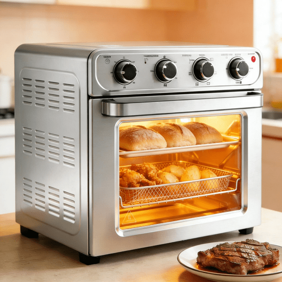 Haysky 26 QT Countertop Toaster Oven, 1600W 4 in 1 Multi-Functions, Auto-Shutoff Timer, Fast Oil-Less Cooking, Stainless Steel