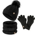 thumbnail image 2 of 3 Pcs Kids Winter Beanie Hat Scarf Gloves Set, Thick Knit Warm Fuzzy Lined Beanie Caps, Neckerchief, Gloves for Boys Girls, Worn Fashion Accessories, 2 of 2