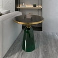 thumbnail image 2 of LeisureMod 19" Round End/Side Table with Glass Top and Brushed Gold Iron Rim Tempered Glass Pedestal Base No Assembly for Modern Home, Living Room Tully Collection in Green/Black, 2 of 17