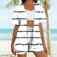 thumbnail image 5 of Frostluinai Travel Outfits for Women 2 Piece Sets Striped Lounge Outfits Short Sleeve Open Front Kimono Tops and Shorts with Pokcet White L, 5 of 7