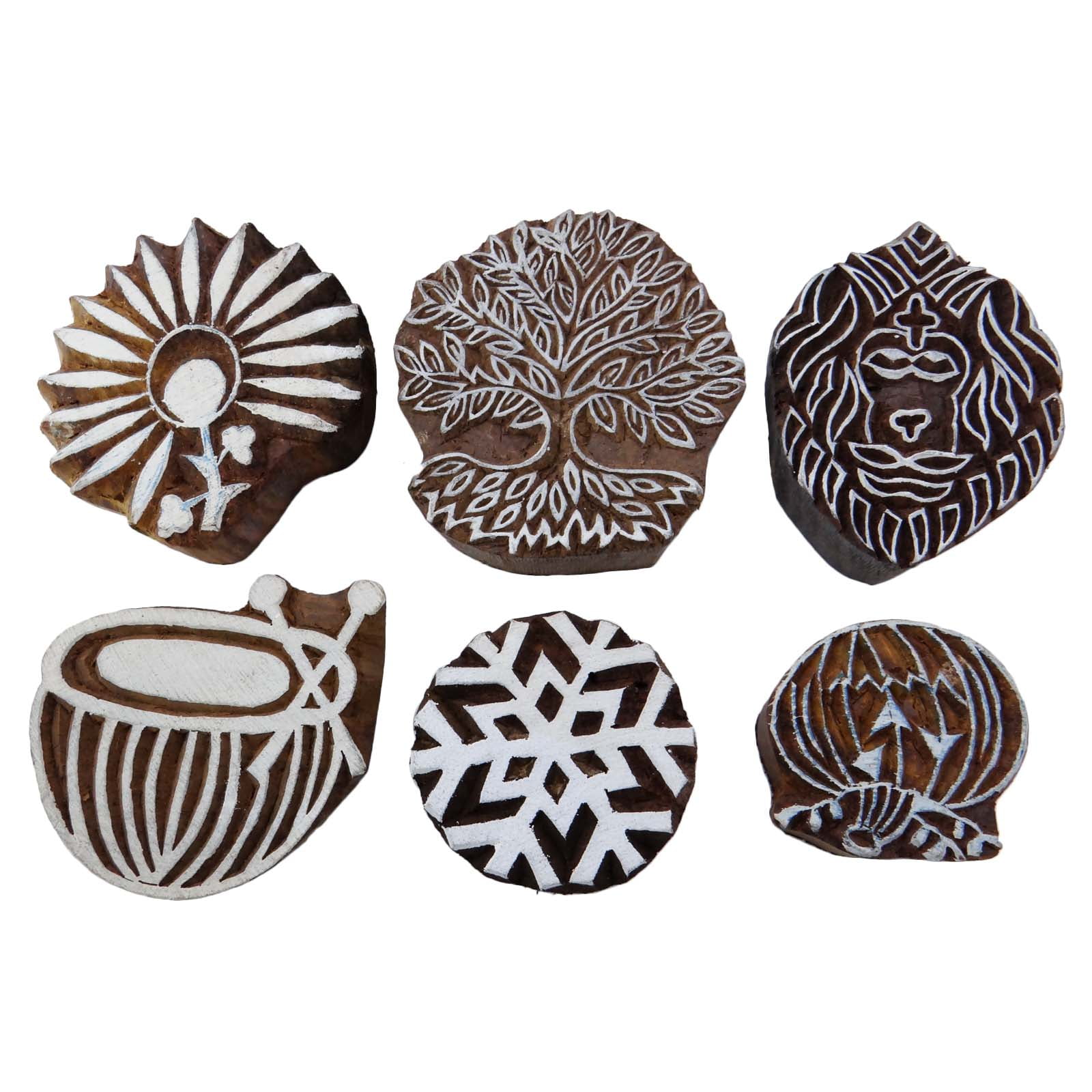 Lot Of 6 Pcs Stamps For Clay Hand Carved Wooden Printing Block Scrapbook  Stamp 
