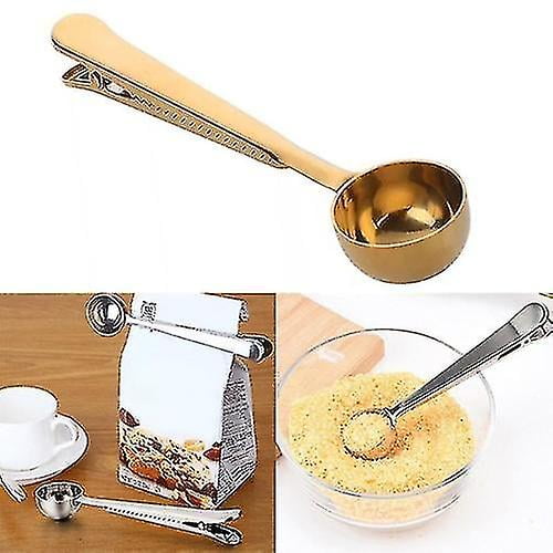 5 cucharas medidoras multifuncionales de acero inoxidable con clip para café y té (doradas)