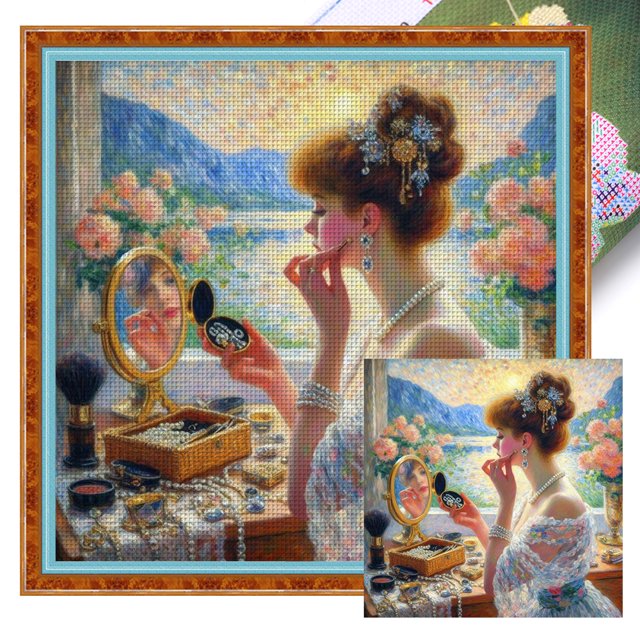 Kit Punto Cruz para Niña Bordado Con Hilo Algodón Ecológico 11CT Arte 50x50cm