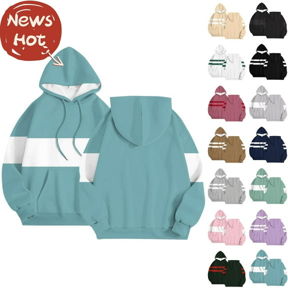 Sweatshirts for Women, Women's Contrasting Blouses Hooded Sweatshirts Long Sleeved Pocket Fashion Top, Green S