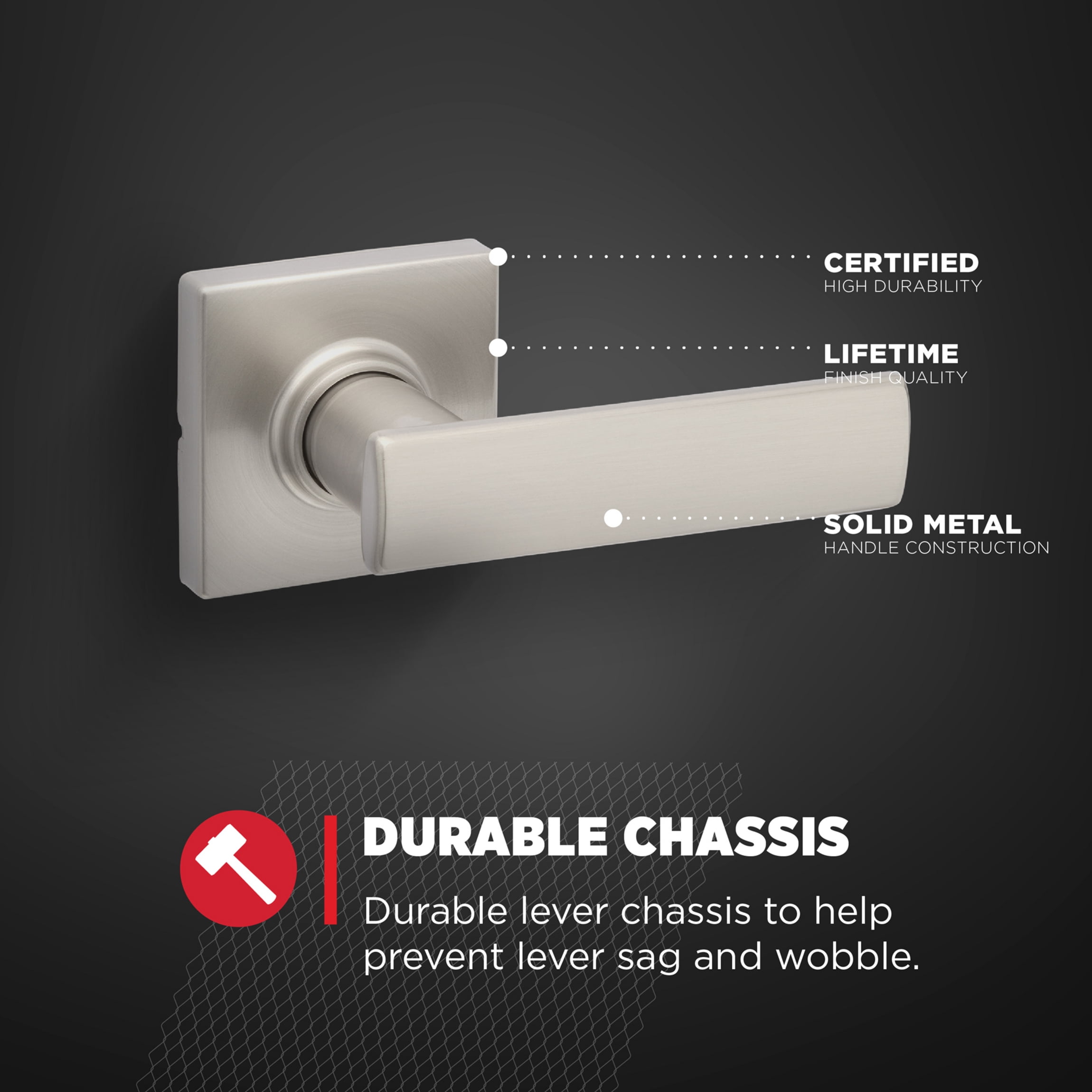 Kwikset Breton Square Passage Lever Doorknob Satin Nickel