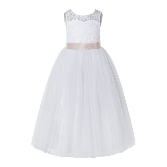 Ekidsbridal White Floral Lace Neck A-Line Keyhole Back Flower Girl Dress Bridesmaid 178R 4