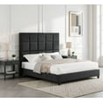 thumbnail image 2 of Bridgevine Home Queen Size Grey Squares Upholstered Platform Bed, 2 of 16
