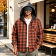 thumbnail image 2 of Trendy Men's Plaid shacket,Button Down Hooded Long Sleeve Open Front Jacket Coats, with Drawstring and Check Pocket,Casual Outfits, 2 of 6