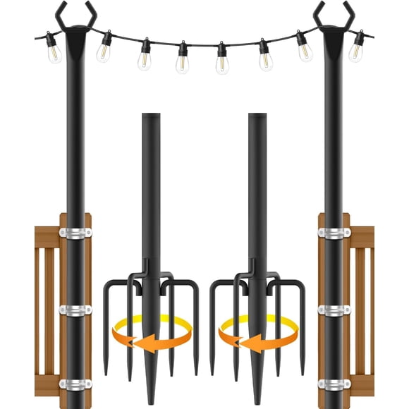 String Light Poles,Metal Poles for Hanging Outdoor Light Strings,2 Pack 10 FT Light Poles Stand for Outside Garden,Patio,Wedding,Backyard,Deck,Party