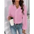 thumbnail image 2 of Women Business Casual Ruffle Long Sleeve Tops V Neck Shirts Work Solid Clothes Pink XL, 2 of 6