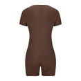 thumbnail image 3 of CheerKidz Women's Summer Yoga Short Sleeve Romper,Motion Fit Jumpsuit for Workout and Casual,Solid Color Sporty Outfit(Coffee,L), 3 of 5